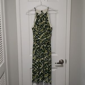 Leaf print halterneck midi dress